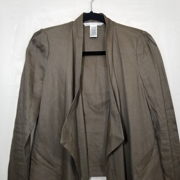 DVF Diane Von Furstenberg Blynn asymmetrical blazer olive brown sz 2 linen blend - Picture 3 of 10